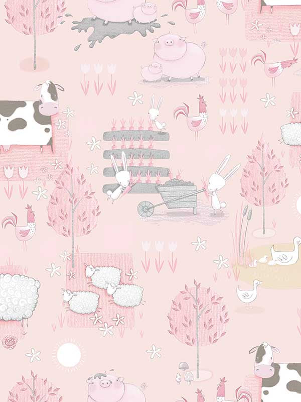 Farmland fabric in pink grey beige color - pattern number G78376 - by Galerie in the Tiny Tots 2 collection