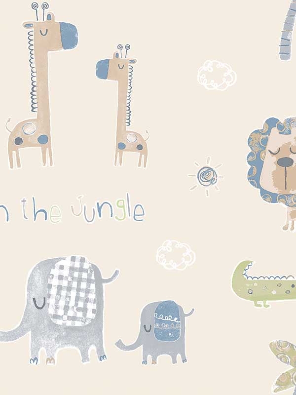Jungle Friends fabric in beige safari green color - pattern number G78378 - by Galerie in the Tiny Tots 2 collection