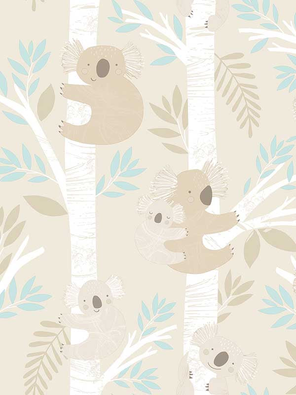 Koalas fabric in beige turquoise glitter color - pattern number G78384 - by Galerie in the Tiny Tots 2 collection