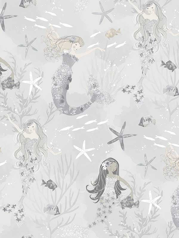 Mermaids fabric in grey silver glitter color - pattern number G78389 - by Galerie in the Tiny Tots 2 collection