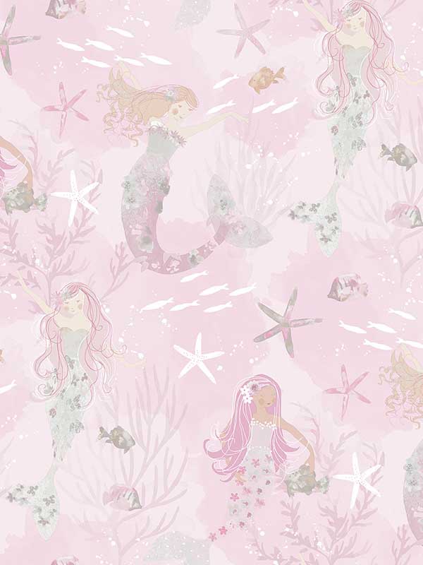 Mermaids fabric in pink grey glitter color - pattern number G78390 - by Galerie in the Tiny Tots 2 collection