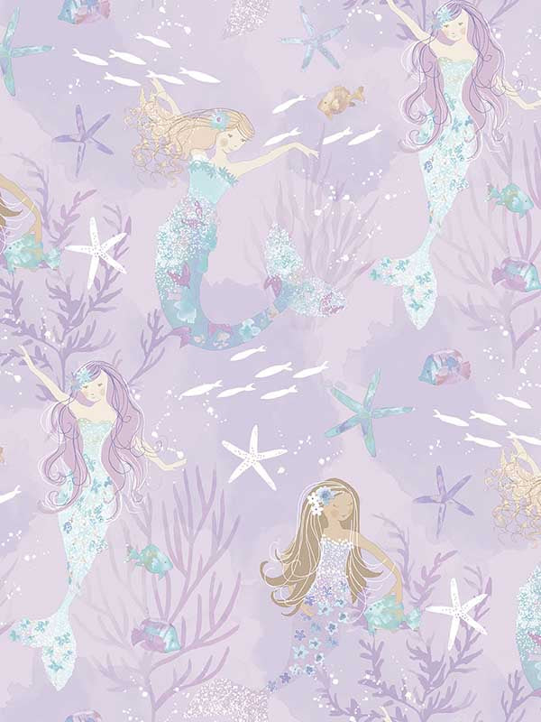Mermaids fabric in purple turquoise glitter color - pattern number G78391 - by Galerie in the Tiny Tots 2 collection