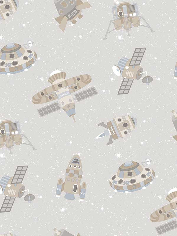 Spaceships fabric in greige tan glitter color - pattern number G78412 - by Galerie in the Tiny Tots 2 collection