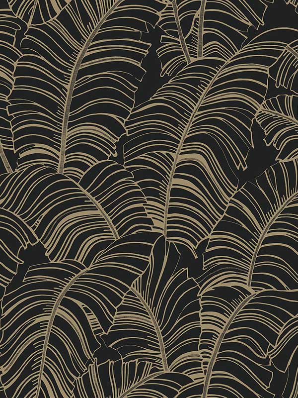 Broadleaf fabric in black light ochre color - pattern number G78301 - by Galerie in the Bazaar collection