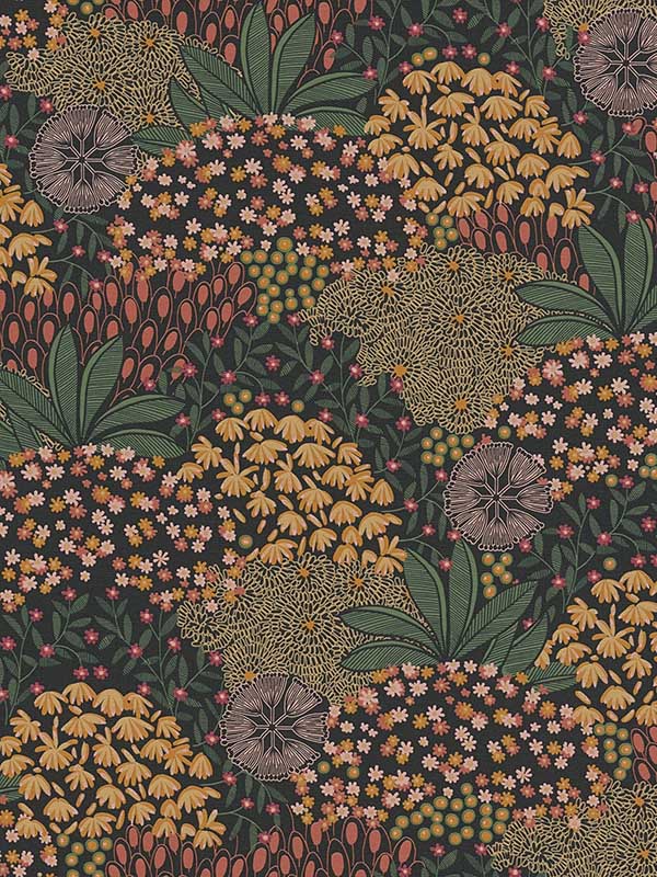 Forest Bloom Motif fabric in orange green black color - pattern number FS72040 - by Galerie in the Fusion collection