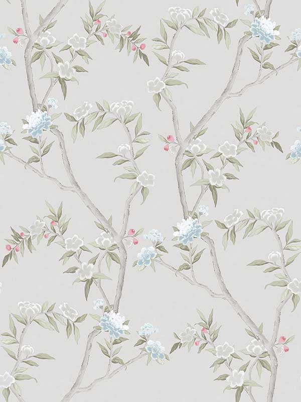 Chinoiserie fabric in white color - pattern number 19002 - by Galerie in the Spring Blossom collection
