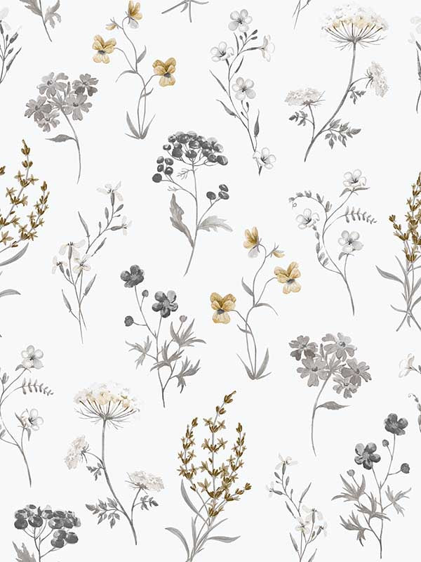 Botanical fabric in silver grey color - pattern number 19012 - by Galerie in the Spring Blossom collection