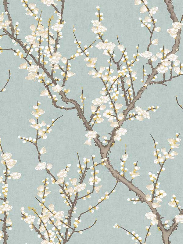 Sakura Tree fabric in green color - pattern number 19031 - by Galerie in the Spring Blossom collection