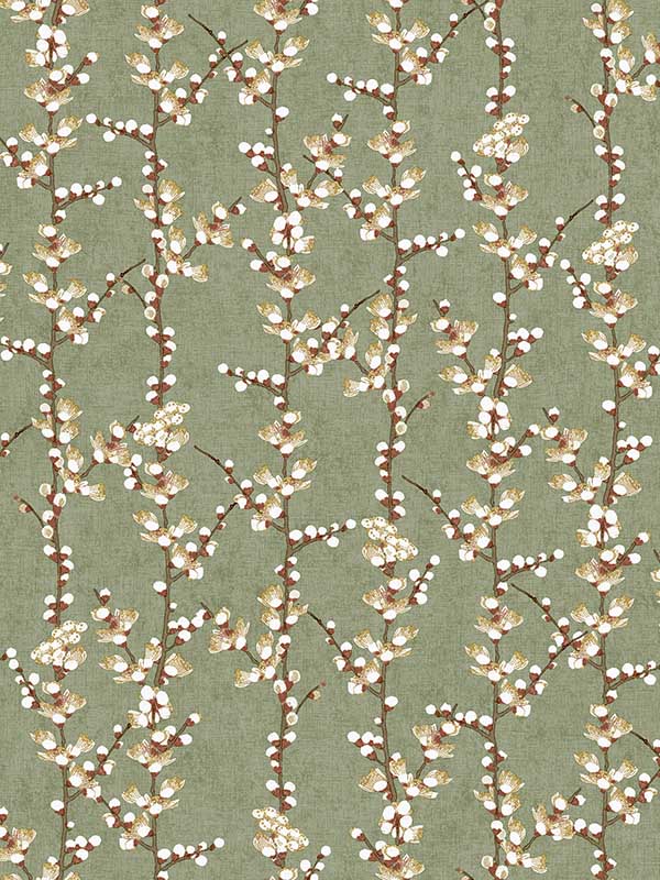 Sakura Row fabric in green color - pattern number 19044 - by Galerie in the Spring Blossom collection