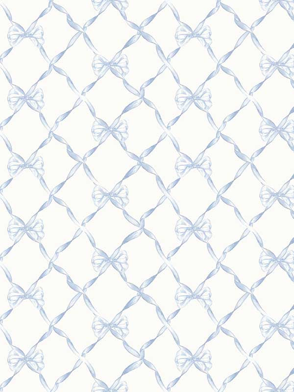 Baby Bow Trellis fabric in blue bella ribbon color - pattern number AST4168 - by A Street Prints in the Love Shack Fancy collection