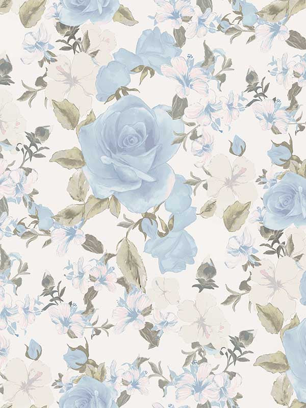 Sunset Harbor Rose Flowers fabric in bella lina blue color - pattern number AST4656 - by A Street Prints in the Love Shack Fancy collection