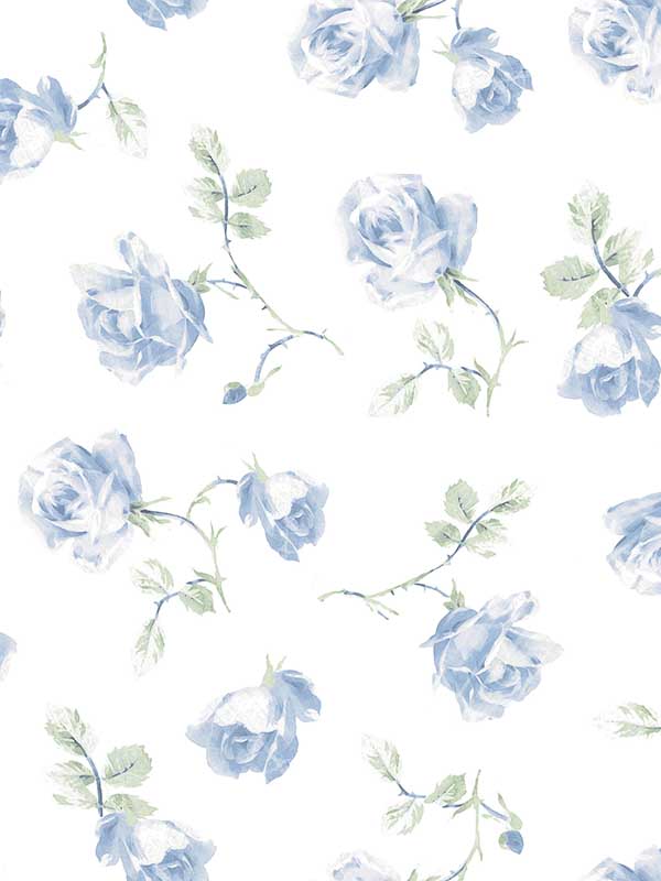 Ribbon Rosa Loose Roses fabric in french blue color - pattern number AST6085 - by A Street Prints in the Love Shack Fancy collection
