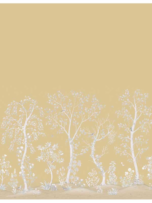 Seasonal Woods 6 Panel fabric in gold pearl color - pattern number 120/6024M.CS.0 - by Cole and Son in the Gardens Vol I collection