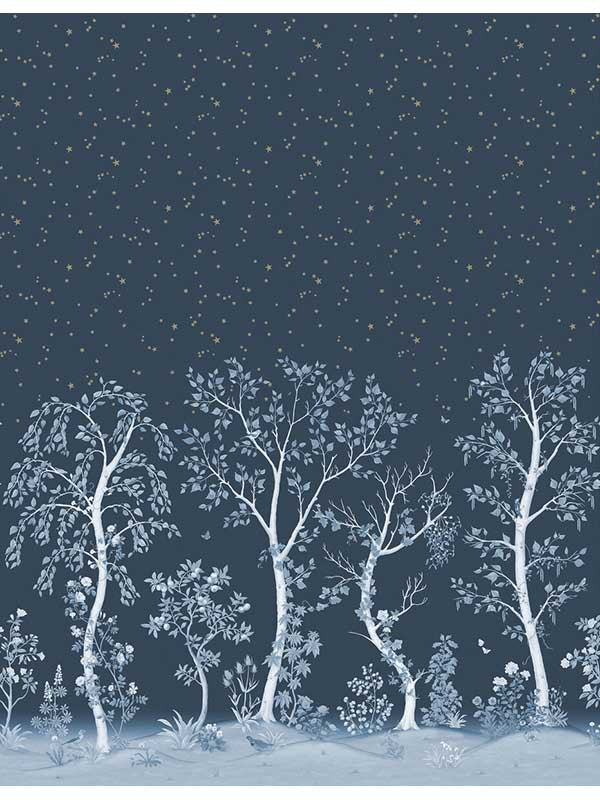 Seasonal Woods 6 Panel fabric in midnight color - pattern number 120/6025.CS.0 - by Cole and Son in the Gardens Vol I collection