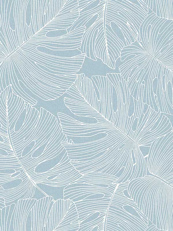 Tarra Monstera Leaf fabric in early sky color - pattern number SC20202 - by Seabrook in the Summer House Seabrook collection