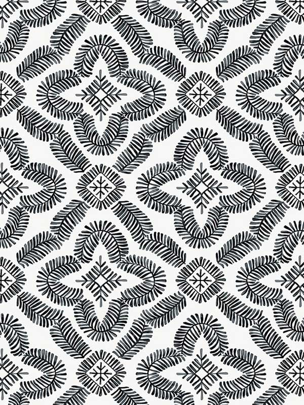 Talia Botanical Medallion wallpaper in black and white color - pattern number SC21300 - by Seabrook in the Summer House Seabrook collection