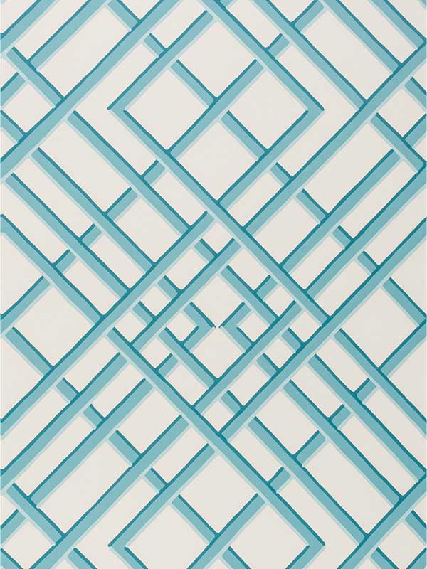 Treillage Sidewall fabric in aqua color - pattern number BR-60100.513.0 - by Brunschwig and Fils in the collection