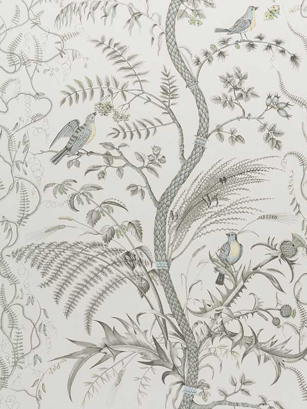 Bird and Thistle fabric in gray color - pattern number BR-69518.11.0 - by Brunschwig and Fils in the collection