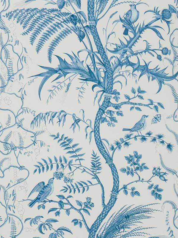 Bird and Thistle fabric in blue color - pattern number BR-69518.222.0 - by Brunschwig and Fils in the collection