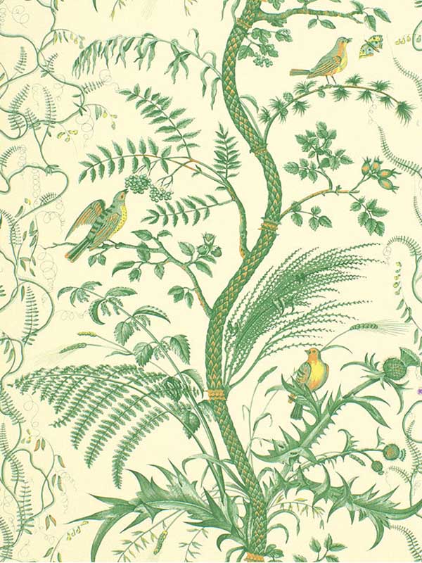 Bird and Thistle fabric in green color - pattern number BR-69518.435.0 - by Brunschwig and Fils in the collection