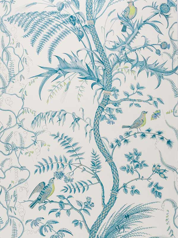 Bird and Thistle fabric in aqua color - pattern number BR-69518.513.0 - by Brunschwig and Fils in the collection