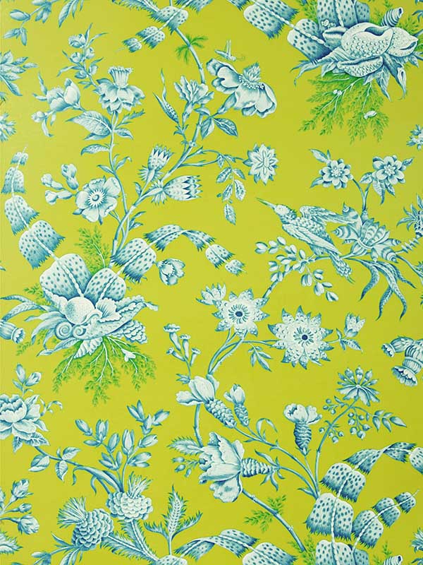 Shell Toile wallpaper in aqua on lime color - pattern number BR-69520.248.0 - by Brunschwig and Fils in the collection