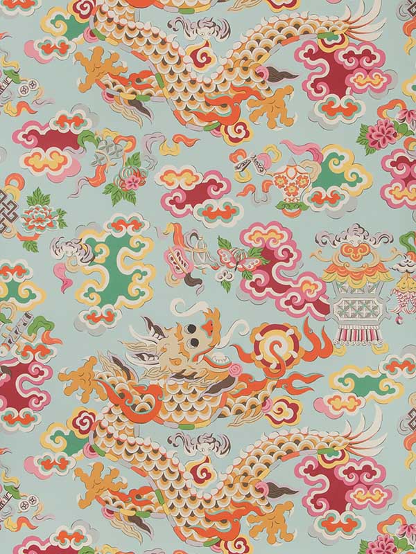 Ming Dragon wallpaper in aqua color - pattern number P8019113.137.0 - by Brunschwig and Fils in the collection