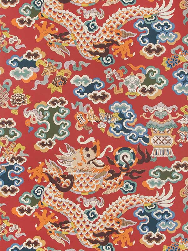 Ming Dragon wallpaper in claret color - pattern number P8019113.195.0 - by Brunschwig and Fils in the collection
