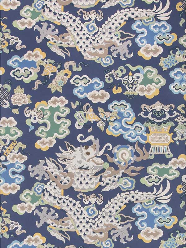 Ming Dragon fabric in lapis color - pattern number P8019113.5.0 - by Brunschwig and Fils in the collection