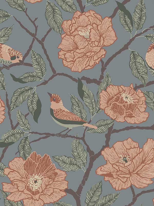 Bernadina Rosebush wallpaper in blue color - pattern number 4143-34025 - by A Street Prints in the Botanica collection