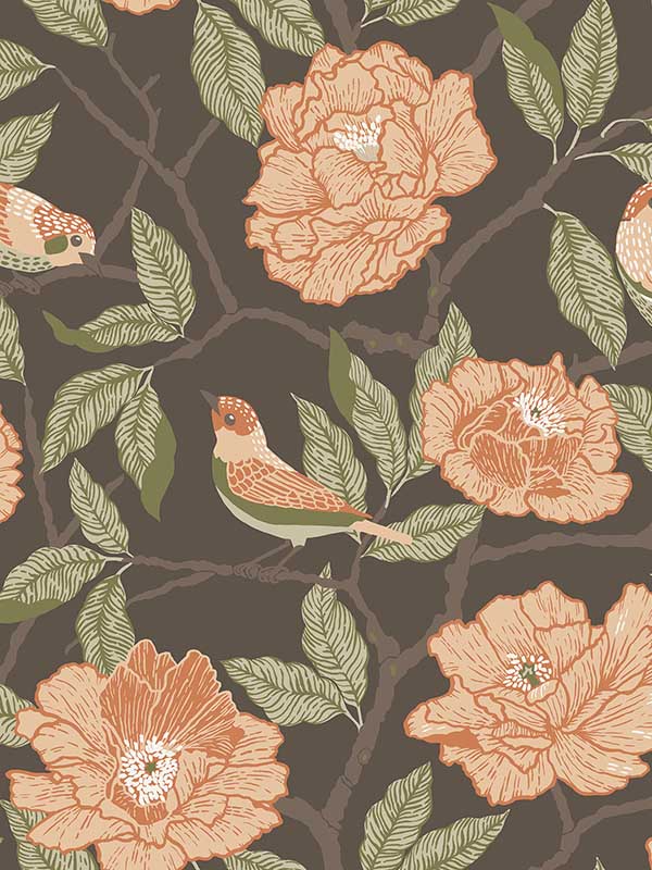 Bernadina Rosebush wallpaper in black color - pattern number 4143-34026 - by A Street Prints in the Botanica collection