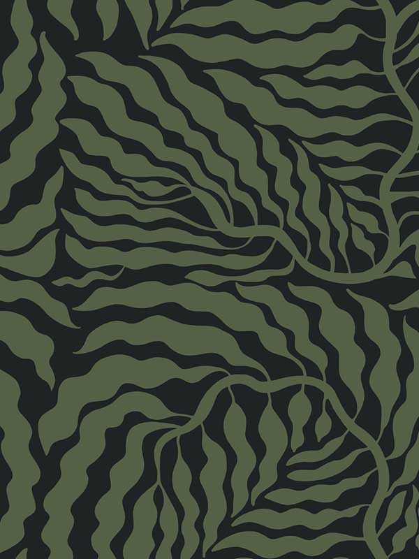 Fern Fronds wallpaper in black and green color - pattern number AG2061 - by York in the Artistic Abstracts collection