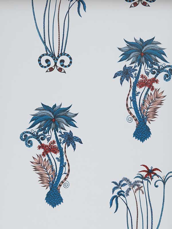Jungle Palms wallpaper in blue color - pattern number W0101/01.CAC.0 - by Clarke and Clarke in the Animalia by Emma J Shipley collection