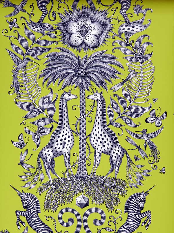Kruger fabric in lime color - pattern number W0102/03.CAC.0 - by Clarke and Clarke in the Animalia by Emma J Shipley collection