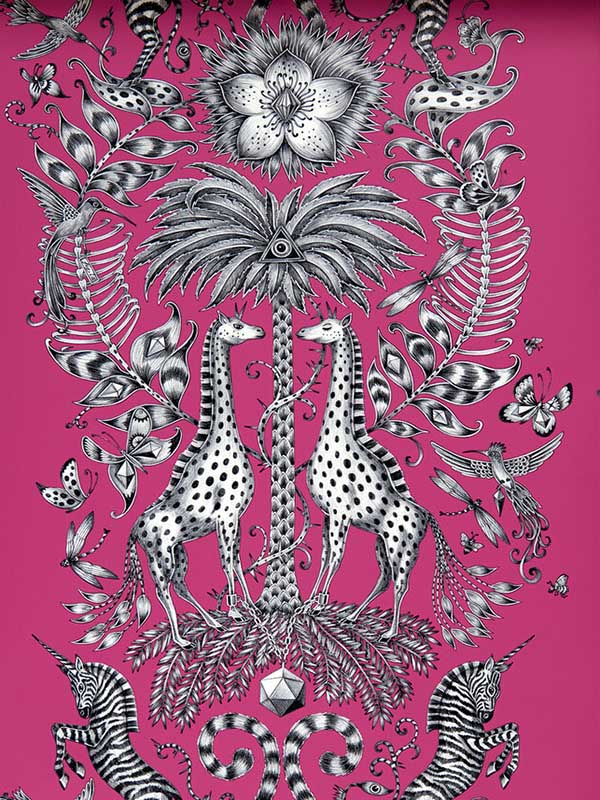 Kruger fabric in magenta color - pattern number W0102/04.CAC.0 - by Clarke and Clarke in the Animalia by Emma J Shipley collection