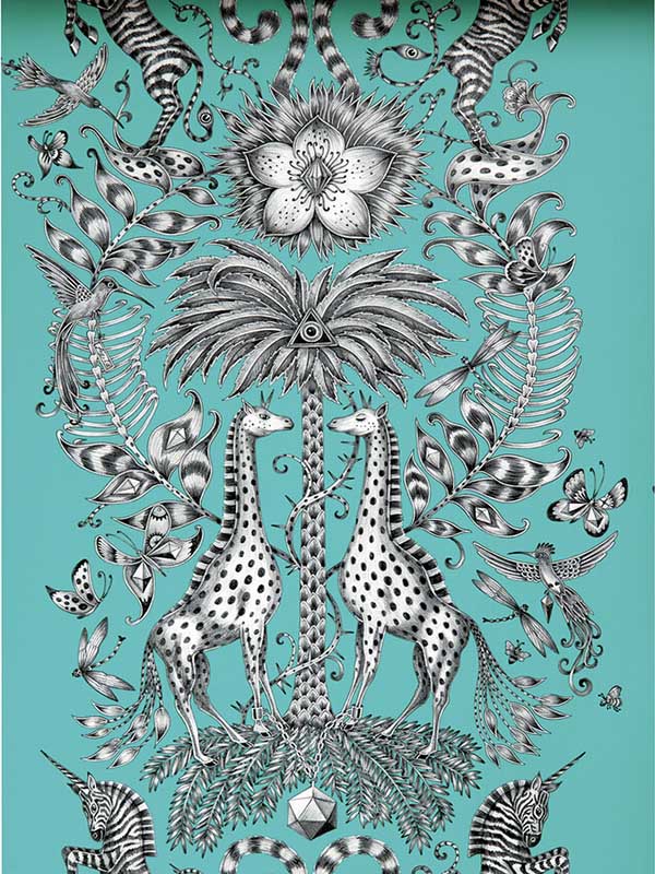 Kruger fabric in teal color - pattern number W0102/08.CAC.0 - by Clarke and Clarke in the Animalia by Emma J Shipley collection
