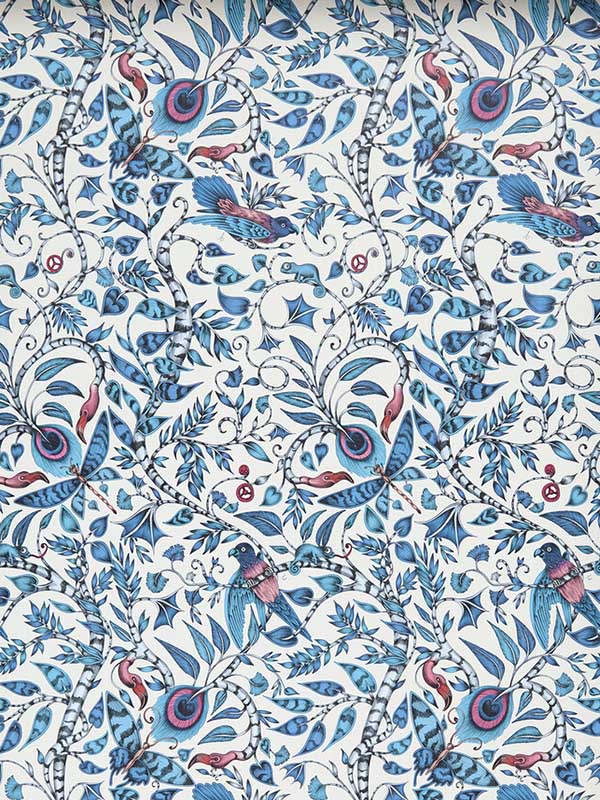 Rousseau fabric in blue color - pattern number W0104/01.CAC.0 - by Clarke and Clarke in the Animalia by Emma J Shipley collection