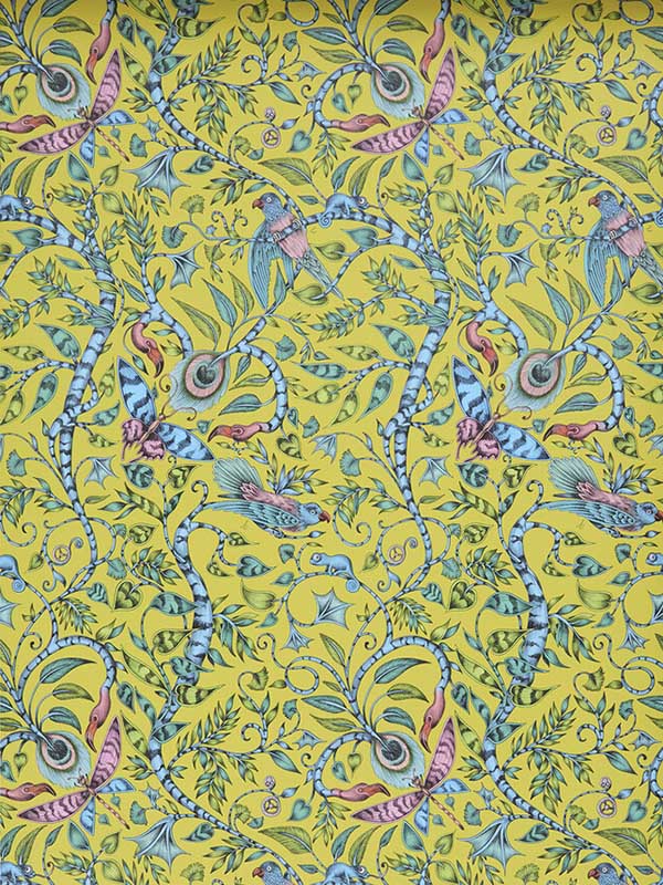 Rousseau fabric in lime color - pattern number W0104/04.CAC.0 - by Clarke and Clarke in the Animalia by Emma J Shipley collection
