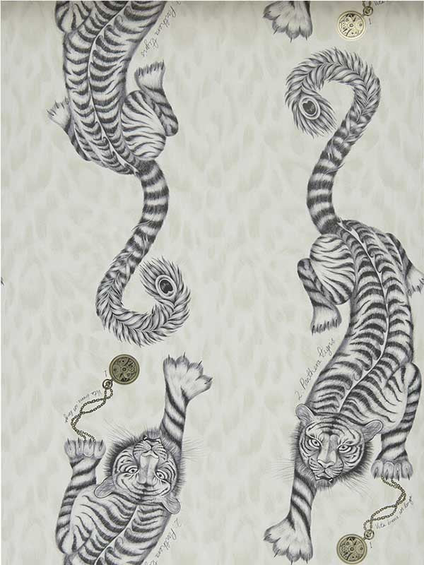 Tigris wallpaper in monochrome color - pattern number W0105/02.CAC.0 - by Clarke and Clarke in the Animalia by Emma J Shipley collection