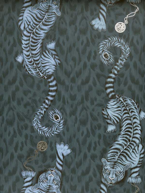 Tigris wallpaper in navy color - pattern number W0105/03.CAC.0 - by Clarke and Clarke in the Animalia by Emma J Shipley collection