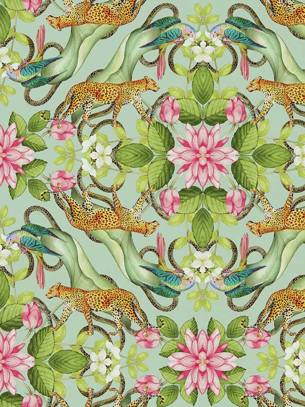 Menagerie fabric in aqua color - pattern number W0131/01.CAC.0 - by Clarke and Clarke in the Botanical Wonders collection