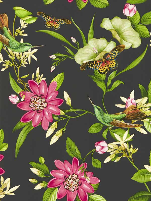 Pink Lotus fabric in noir color - pattern number W0132/03.CAC.0 - by Clarke and Clarke in the Botanical Wonders collection