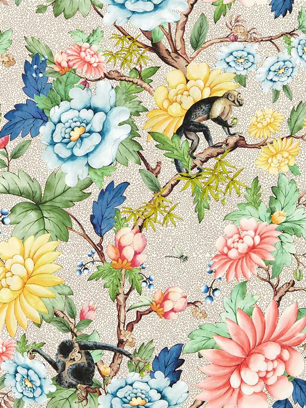 Sapphire Garden fabric in ivory color - pattern number W0133/01.CAC.0 - by Clarke and Clarke in the Botanical Wonders collection