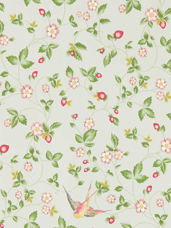 Wild Strawberry fabric in dove color - pattern number W0135/02.CAC.0 - by Clarke and Clarke in the Botanical Wonders collection