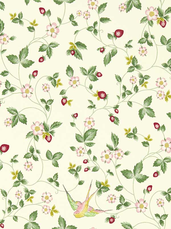 Wild Strawberry fabric in ivory color - pattern number W0135/03.CAC.0 - by Clarke and Clarke in the Botanical Wonders collection