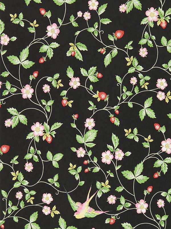 Wild Strawberry fabric in noir color - pattern number W0135/04.CAC.0 - by Clarke and Clarke in the Botanical Wonders collection