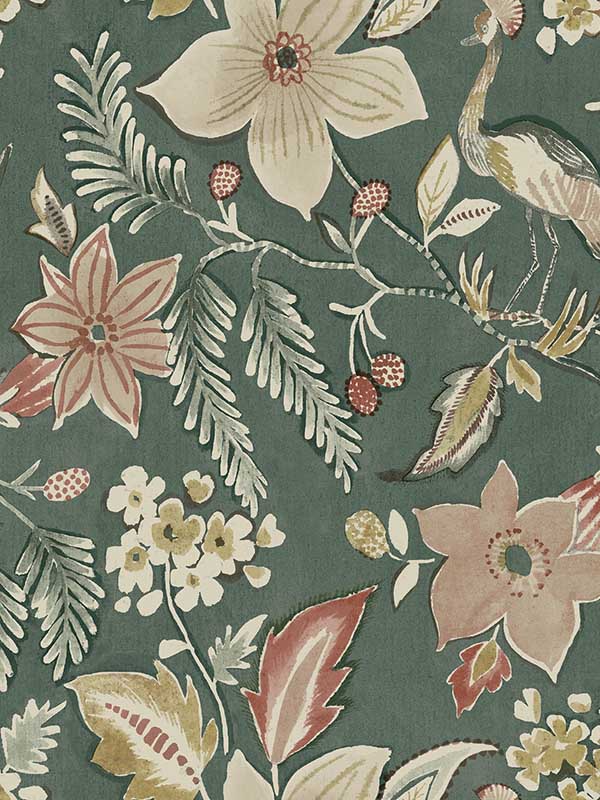 Crestwood Crowned Crane fabric in sea green color - pattern number 4034-26792 - by A Street Prints in the Scott Living Third Edition collection