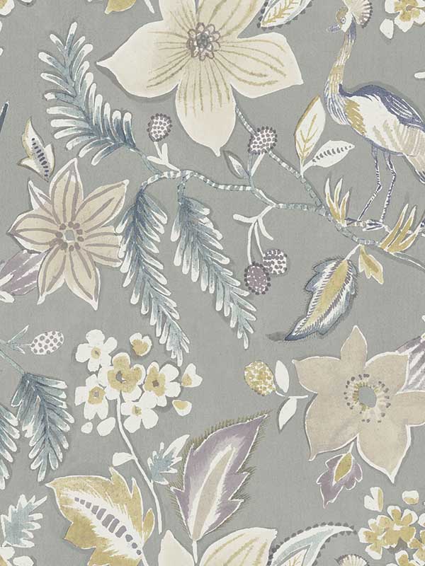 Crestwood Crowned Crane fabric in grey color - pattern number 4034-26793 - by A Street Prints in the Scott Living Third Edition collection