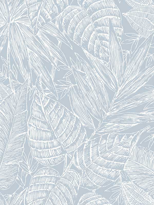 Brentwood Palm Leaves fabric in sky blue color - pattern number 4034-72119 - by A Street Prints in the Scott Living Third Edition collection