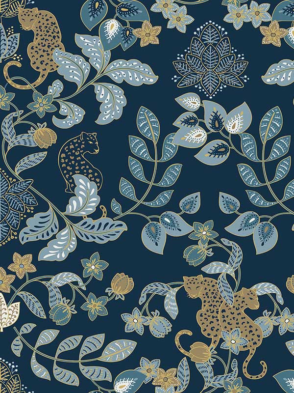 Getty Jungle Damask wallpaper in navy color - pattern number 4034-72133 - by A Street Prints in the Scott Living Third Edition collection